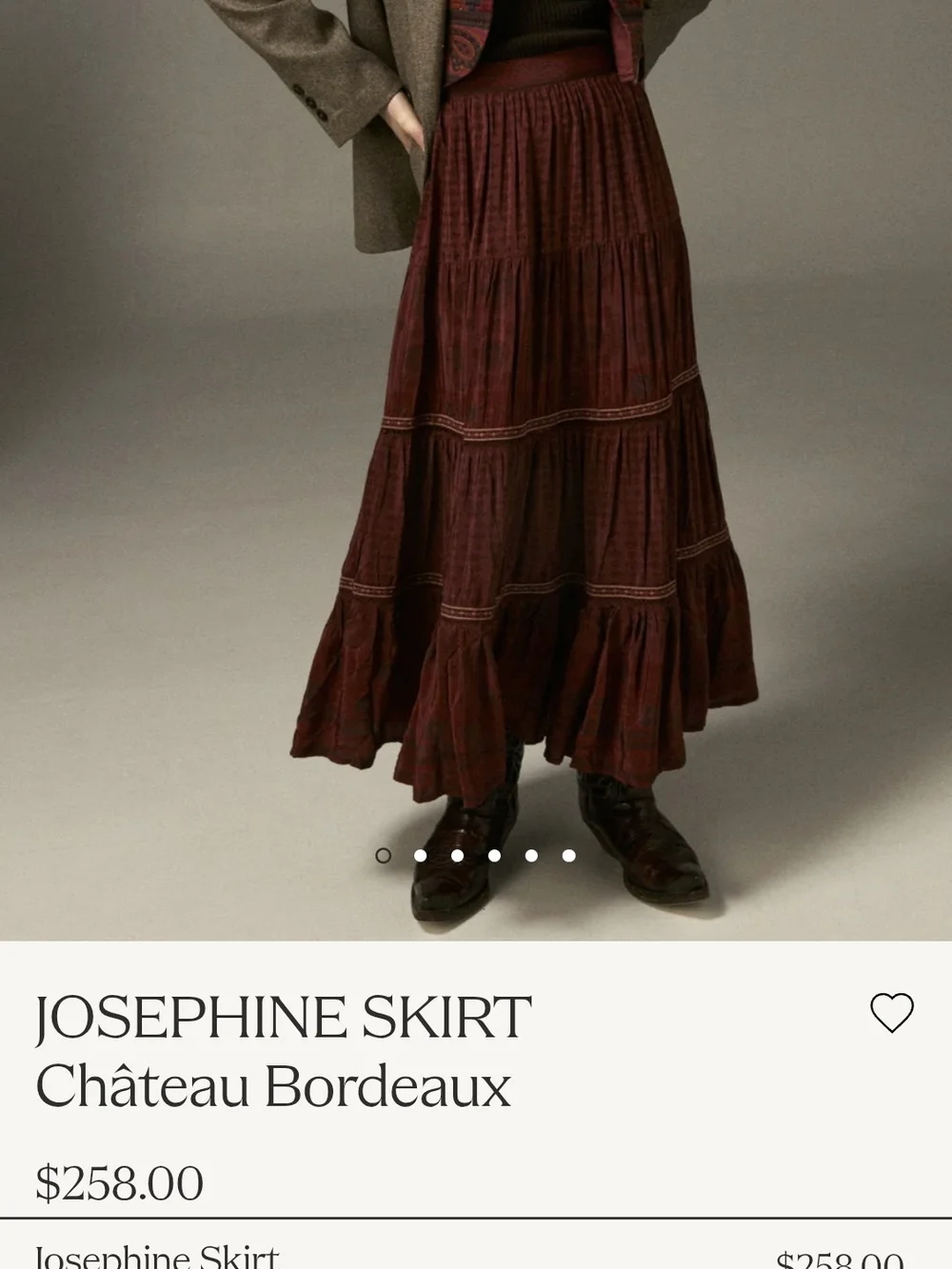 NWT Maison Hotel Josephine Skirt Château Bordeaux Tiered Maxi Skirt Size XL